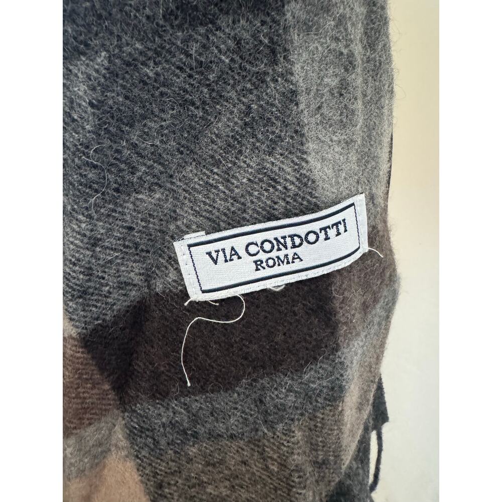 Via Condotti Roma Made in Italy Brown Plaid Fringe Scarf - Picture 3 of 6